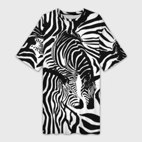 Платье-футболка 3D с принтом Зебра в Екатеринбурге,  |  | Тематика изображения на принте: дикое | животное | зебра | камуфляж | лошадь | маскировка | полосы | текстура | фон | черно белые