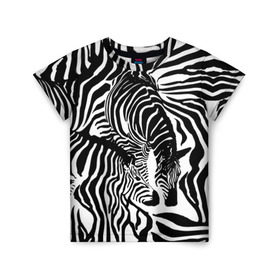 Детская футболка 3D с принтом Зебра в Екатеринбурге, 100% гипоаллергенный полиэфир | прямой крой, круглый вырез горловины, длина до линии бедер, чуть спущенное плечо, ткань немного тянется | дикое | животное | зебра | камуфляж | лошадь | маскировка | полосы | текстура | фон | черно белые