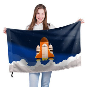Флаг 3D с принтом Космический корабль в Екатеринбурге, 100% полиэстер | плотность ткани — 95 г/м2, размер — 67 х 109 см. Принт наносится с одной стороны | вселенная | галактика | звёзды | космический полёт | космос | созвездие