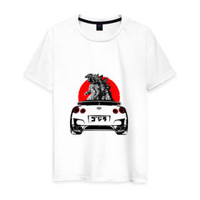 Мужская футболка хлопок с принтом GT-R в Екатеринбурге, 100% хлопок | прямой крой, круглый вырез горловины, длина до линии бедер, слегка спущенное плечо. | camo | godzilla | gtr | nissan | power | race | tuning
