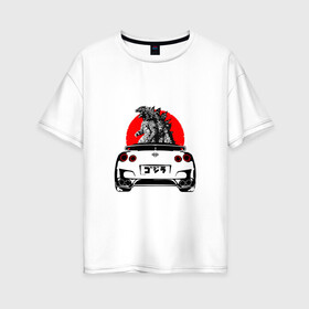 Женская футболка хлопок Oversize с принтом GT-R в Екатеринбурге, 100% хлопок | свободный крой, круглый ворот, спущенный рукав, длина до линии бедер
 | camo | godzilla | gtr | nissan | power | race | tuning
