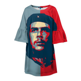Детское платье 3D с принтом Che Guevara в Екатеринбурге, 100% полиэстер | прямой силуэт, чуть расширенный к низу. Круглая горловина, на рукавах — воланы | Тематика изображения на принте: че гевара