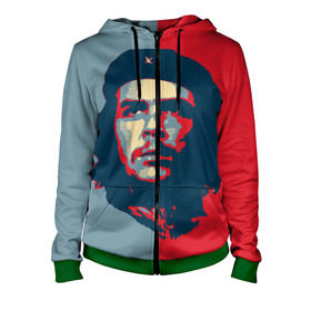 Женская толстовка 3D на молнии с принтом Che Guevara в Екатеринбурге, 100% полиэстер | длина до линии бедра, манжеты и пояс оформлены мягкой тканевой резинкой, двухслойный капюшон со шнурком для регулировки, спереди молния, по бокам два кармана | че гевара