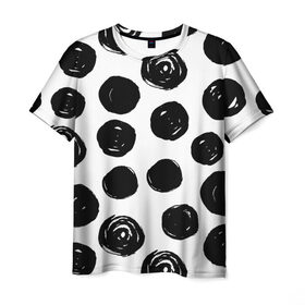 Мужская футболка 3D с принтом Бусины! в Екатеринбурге, 100% полиэфир | прямой крой, круглый вырез горловины, длина до линии бедер | арт | белый | бусина | круг | фигура | черный