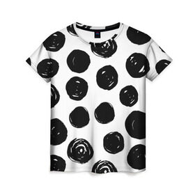 Женская футболка 3D с принтом Бусины! в Екатеринбурге, 100% полиэфир ( синтетическое хлопкоподобное полотно) | прямой крой, круглый вырез горловины, длина до линии бедер | арт | белый | бусина | круг | фигура | черный