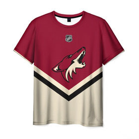 Мужская футболка 3D с принтом Arizona Coyotes в Екатеринбурге, 100% полиэфир | прямой крой, круглый вырез горловины, длина до линии бедер | Тематика изображения на принте: america | canada | hockey | nhl | usa | америка | аризона | канада | койотис | лед | нхл | сша | хоккей