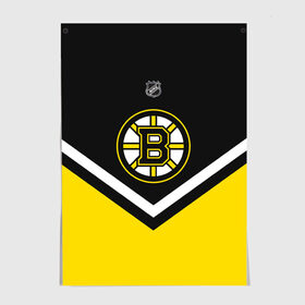 Постер с принтом Boston Bruins в Екатеринбурге, 100% бумага
 | бумага, плотность 150 мг. Матовая, но за счет высокого коэффициента гладкости имеет небольшой блеск и дает на свету блики, но в отличии от глянцевой бумаги не покрыта лаком | Тематика изображения на принте: america | canada | hockey | nhl | usa | америка | бостон | брюинз | канада | лед | нхл | сша | хоккей