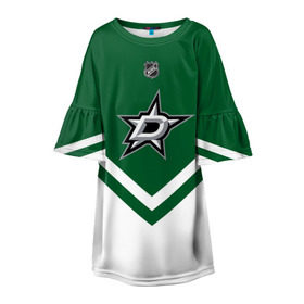Детское платье 3D с принтом Dallas Stars в Екатеринбурге, 100% полиэстер | прямой силуэт, чуть расширенный к низу. Круглая горловина, на рукавах — воланы | america | canada | hockey | nhl | usa | америка | даллас | канада | лед | нхл | старз | сша | хоккей