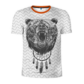 Мужская футболка 3D спортивная с принтом Bear Dreamcatcher в Екатеринбурге, 100% полиэстер с улучшенными характеристиками | приталенный силуэт, круглая горловина, широкие плечи, сужается к линии бедра | bear | beast | forest | russia | siberian | зверь | лес | ловец | медведь | россия | сибирь | сон | ярость