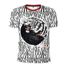 Мужская футболка 3D спортивная с принтом Yin Yang Tigers в Екатеринбурге, 100% полиэстер с улучшенными характеристиками | приталенный силуэт, круглая горловина, широкие плечи, сужается к линии бедра | tiger | yin yang | инь ян | китай | сила | тигр | ярость