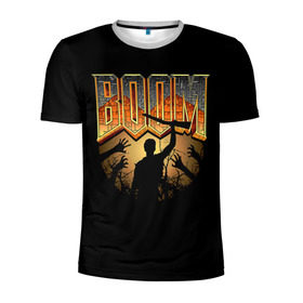 Мужская футболка 3D спортивная с принтом Zombie Boom в Екатеринбурге, 100% полиэстер с улучшенными характеристиками | приталенный силуэт, круглая горловина, широкие плечи, сужается к линии бедра | Тематика изображения на принте: doom | зомби
