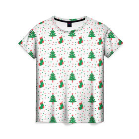 Женская футболка 3D с принтом Узор 2017 в Екатеринбурге, 100% полиэфир ( синтетическое хлопкоподобное полотно) | прямой крой, круглый вырез горловины, длина до линии бедер | ангел | ёлка | ель | зима | колокольчик | нг | новый год | олень | рождество | санта | снег