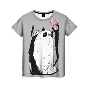 Женская футболка 3D с принтом panda в Екатеринбурге, 100% полиэфир ( синтетическое хлопкоподобное полотно) | прямой крой, круглый вырез горловины, длина до линии бедер | dd | drop dead | dropdead | panda