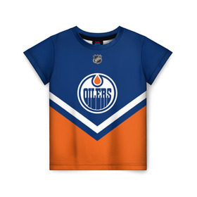 Детская футболка 3D с принтом Edmonton Oilers в Екатеринбурге, 100% гипоаллергенный полиэфир | прямой крой, круглый вырез горловины, длина до линии бедер, чуть спущенное плечо, ткань немного тянется | Тематика изображения на принте: america | canada | hockey | nhl | usa | америка | детройт | канада | лед | нхл | ойлерз | сша | хоккей | эдмонтон
