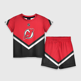 Детский костюм с шортами 3D с принтом New Jersey Devils в Екатеринбурге,  |  | america | canada | hockey | nhl | usa | америка | девилз | джерси | канада | лед | нхл | нью | сша | хоккей