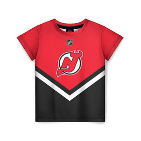 Детская футболка 3D с принтом New Jersey Devils в Екатеринбурге, 100% гипоаллергенный полиэфир | прямой крой, круглый вырез горловины, длина до линии бедер, чуть спущенное плечо, ткань немного тянется | america | canada | hockey | nhl | usa | америка | девилз | джерси | канада | лед | нхл | нью | сша | хоккей