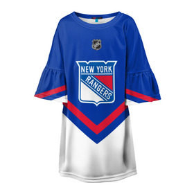 Детское платье 3D с принтом New York Rangers в Екатеринбурге, 100% полиэстер | прямой силуэт, чуть расширенный к низу. Круглая горловина, на рукавах — воланы | america | canada | hockey | nhl | usa | америка | канада | лед | нхл | нью йорк | рейнджерс | сша | хоккей