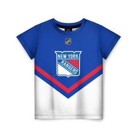 Детская футболка 3D с принтом New York Rangers в Екатеринбурге, 100% гипоаллергенный полиэфир | прямой крой, круглый вырез горловины, длина до линии бедер, чуть спущенное плечо, ткань немного тянется | Тематика изображения на принте: america | canada | hockey | nhl | usa | америка | канада | лед | нхл | нью йорк | рейнджерс | сша | хоккей