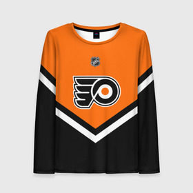 Женский лонгслив 3D с принтом Philadelphia Flyers в Екатеринбурге, 100% полиэстер | длинные рукава, круглый вырез горловины, полуприлегающий силуэт | Тематика изображения на принте: america | canada | hockey | nhl | usa | америка | канада | лед | нхл | сша | филадельфия | флайерз | хоккей