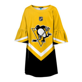 Детское платье 3D с принтом Pittsburgh Penguins в Екатеринбурге, 100% полиэстер | прямой силуэт, чуть расширенный к низу. Круглая горловина, на рукавах — воланы | america | canada | hockey | nhl | usa | америка | канада | лед | нхл | пингвинз | питтсбург | сша | хоккей