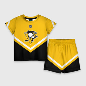 Детский костюм с шортами 3D с принтом Pittsburgh Penguins в Екатеринбурге,  |  | Тематика изображения на принте: america | canada | hockey | nhl | usa | америка | канада | лед | нхл | пингвинз | питтсбург | сша | хоккей