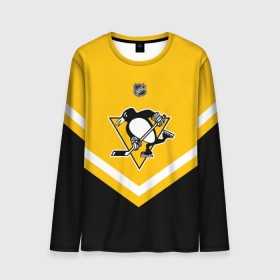 Мужской лонгслив 3D с принтом Pittsburgh Penguins в Екатеринбурге, 100% полиэстер | длинные рукава, круглый вырез горловины, полуприлегающий силуэт | Тематика изображения на принте: america | canada | hockey | nhl | usa | америка | канада | лед | нхл | пингвинз | питтсбург | сша | хоккей