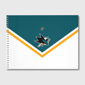 Альбом для рисования с принтом San Jose Sharks в Екатеринбурге, 100% бумага
 | матовая бумага, плотность 200 мг. | america | canada | hockey | nhl | usa | акула | америка | канада | лед | нхл | сан хосе | сша | хоккей | шаркс