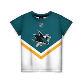 Детская футболка 3D с принтом San Jose Sharks в Екатеринбурге, 100% гипоаллергенный полиэфир | прямой крой, круглый вырез горловины, длина до линии бедер, чуть спущенное плечо, ткань немного тянется | america | canada | hockey | nhl | usa | акула | америка | канада | лед | нхл | сан хосе | сша | хоккей | шаркс