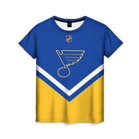 Женская футболка 3D с принтом St. Louis Blues в Екатеринбурге, 100% полиэфир ( синтетическое хлопкоподобное полотно) | прямой крой, круглый вырез горловины, длина до линии бедер | america | canada | hockey | nhl | usa | америка | блюз | канада | лед | нхл | сент луис | сша | хоккей