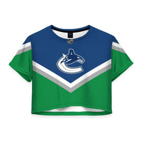 Женская футболка 3D укороченная с принтом Vancouver Canucks в Екатеринбурге, 100% полиэстер | круглая горловина, длина футболки до линии талии, рукава с отворотами | Тематика изображения на принте: america | canada | hockey | nhl | usa | америка | ванкувер | канада | кэнакс | лед | нхл | сша | хоккей