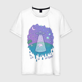 Мужская футболка хлопок с принтом alien в Екатеринбурге, 100% хлопок | прямой крой, круглый вырез горловины, длина до линии бедер, слегка спущенное плечо. | alien | cute | space | tmblr | tumbler | космос | нло
