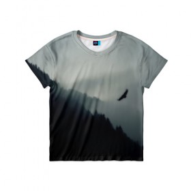 Детская футболка 3D с принтом Орёл в Екатеринбурге, 100% гипоаллергенный полиэфир | прямой крой, круглый вырез горловины, длина до линии бедер, чуть спущенное плечо, ткань немного тянется | Тематика изображения на принте: горы | пейзаж | сумерки
