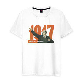 Мужская футболка хлопок с принтом Ленин в Екатеринбурге, 100% хлопок | прямой крой, круглый вырез горловины, длина до линии бедер, слегка спущенное плечо. | 1917 | вождь | коммунист | наш путь | путь коммунизма | революция | ссср
