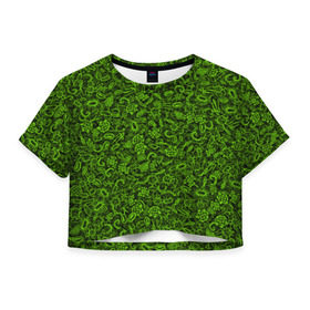 Женская футболка 3D укороченная с принтом Микробы в Екатеринбурге, 100% полиэстер | круглая горловина, длина футболки до линии талии, рукава с отворотами | бактерия | бацилла | биология | вирус | врач | зеленый | инфекция | медицина | микро | текстура