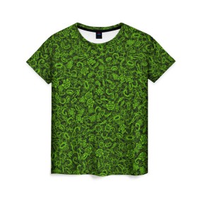 Женская футболка 3D с принтом Микробы в Екатеринбурге, 100% полиэфир ( синтетическое хлопкоподобное полотно) | прямой крой, круглый вырез горловины, длина до линии бедер | бактерия | бацилла | биология | вирус | врач | зеленый | инфекция | медицина | микро | текстура
