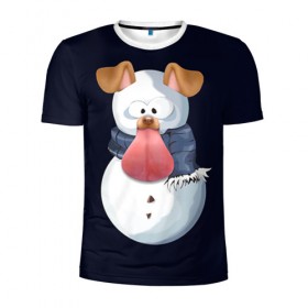 Мужская футболка 3D спортивная с принтом Снэпчат собака в Екатеринбурге, 100% полиэстер с улучшенными характеристиками | приталенный силуэт, круглая горловина, широкие плечи, сужается к линии бедра | Тематика изображения на принте: snapchat | радуга | снеговик | снэпчат | уши | фильтр | язык