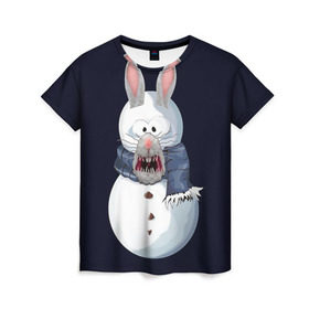 Женская футболка 3D с принтом Снэпчат кролик в Екатеринбурге, 100% полиэфир ( синтетическое хлопкоподобное полотно) | прямой крой, круглый вырез горловины, длина до линии бедер | snapchat | радуга | снеговик | снэпчат | уши | фильтр | язык