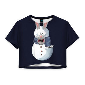 Женская футболка 3D укороченная с принтом Снэпчат кролик в Екатеринбурге, 100% полиэстер | круглая горловина, длина футболки до линии талии, рукава с отворотами | snapchat | радуга | снеговик | снэпчат | уши | фильтр | язык