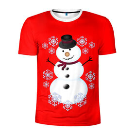 Мужская футболка 3D спортивная с принтом Снеговик в Екатеринбурге, 100% полиэстер с улучшенными характеристиками | приталенный силуэт, круглая горловина, широкие плечи, сужается к линии бедра | 2017 | дед мороз | зима | новый год | снеговик | снежинки