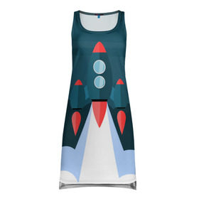 Платье-майка 3D с принтом Ракета в Екатеринбурге, 100% полиэстер | полуприлегающий силуэт, широкие бретели, круглый вырез горловины, удлиненный подол сзади. | звёзды | космический корабль | космическое пространство | космос | созвездие