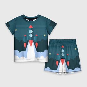Детский костюм с шортами 3D с принтом Ракета в Екатеринбурге,  |  | звёзды | космический корабль | космическое пространство | космос | созвездие