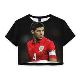 Женская футболка 3D укороченная с принтом Steven Gerrard в Екатеринбурге, 100% полиэстер | круглая горловина, длина футболки до линии талии, рукава с отворотами | england national team | premier league | steven gerrard | англия | ливерпуль | стивен джеррард | футбол