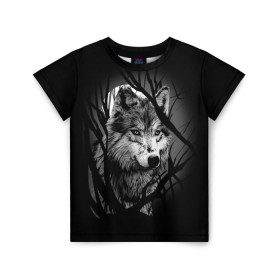 Детская футболка 3D с принтом Серый волк в Екатеринбурге, 100% гипоаллергенный полиэфир | прямой крой, круглый вырез горловины, длина до линии бедер, чуть спущенное плечо, ткань немного тянется | animal | beast | grey | roar | wolf | волк | животное | зверь | рык | серый