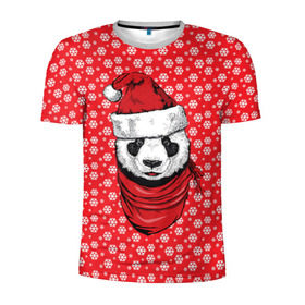 Мужская футболка 3D спортивная с принтом Панда Клаус в Екатеринбурге, 100% полиэстер с улучшенными характеристиками | приталенный силуэт, круглая горловина, широкие плечи, сужается к линии бедра | animal | bear | beast | claus | panda | santa | дед мороз | елка | зверь | клаус | медведь | новый год | панда | рождество | санта | снег