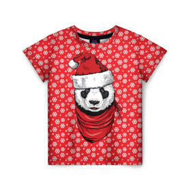 Детская футболка 3D с принтом Панда Клаус в Екатеринбурге, 100% гипоаллергенный полиэфир | прямой крой, круглый вырез горловины, длина до линии бедер, чуть спущенное плечо, ткань немного тянется | animal | bear | beast | claus | panda | santa | дед мороз | елка | зверь | клаус | медведь | новый год | панда | рождество | санта | снег