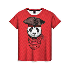 Женская футболка 3D с принтом Панда пират в Екатеринбурге, 100% полиэфир ( синтетическое хлопкоподобное полотно) | прямой крой, круглый вырез горловины, длина до линии бедер | animal | bay | bear | beast | captain | panda | pirate | бухта | зверь | капитан | корабль | медведь | панда | пират