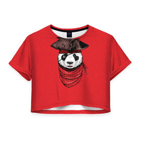 Женская футболка 3D укороченная с принтом Панда пират в Екатеринбурге, 100% полиэстер | круглая горловина, длина футболки до линии талии, рукава с отворотами | Тематика изображения на принте: animal | bay | bear | beast | captain | panda | pirate | бухта | зверь | капитан | корабль | медведь | панда | пират