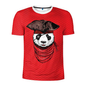 Мужская футболка 3D спортивная с принтом Панда пират в Екатеринбурге, 100% полиэстер с улучшенными характеристиками | приталенный силуэт, круглая горловина, широкие плечи, сужается к линии бедра | animal | bay | bear | beast | captain | panda | pirate | бухта | зверь | капитан | корабль | медведь | панда | пират