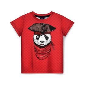 Детская футболка 3D с принтом Панда пират в Екатеринбурге, 100% гипоаллергенный полиэфир | прямой крой, круглый вырез горловины, длина до линии бедер, чуть спущенное плечо, ткань немного тянется | animal | bay | bear | beast | captain | panda | pirate | бухта | зверь | капитан | корабль | медведь | панда | пират