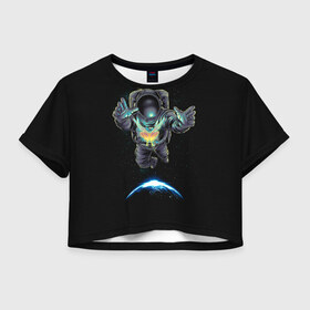 Женская футболка 3D укороченная с принтом Космическая бабочка в Екатеринбурге, 100% полиэстер | круглая горловина, длина футболки до линии талии, рукава с отворотами | astro | butterfly | galaxy | planet | space | star | бабочка | галактика | звезда | земля | космонавт | космос | планета